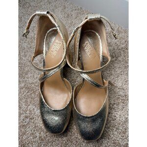 Chelsea & Violet Women Metalic Gold Chunky High Heels Ankle Strap Size 8